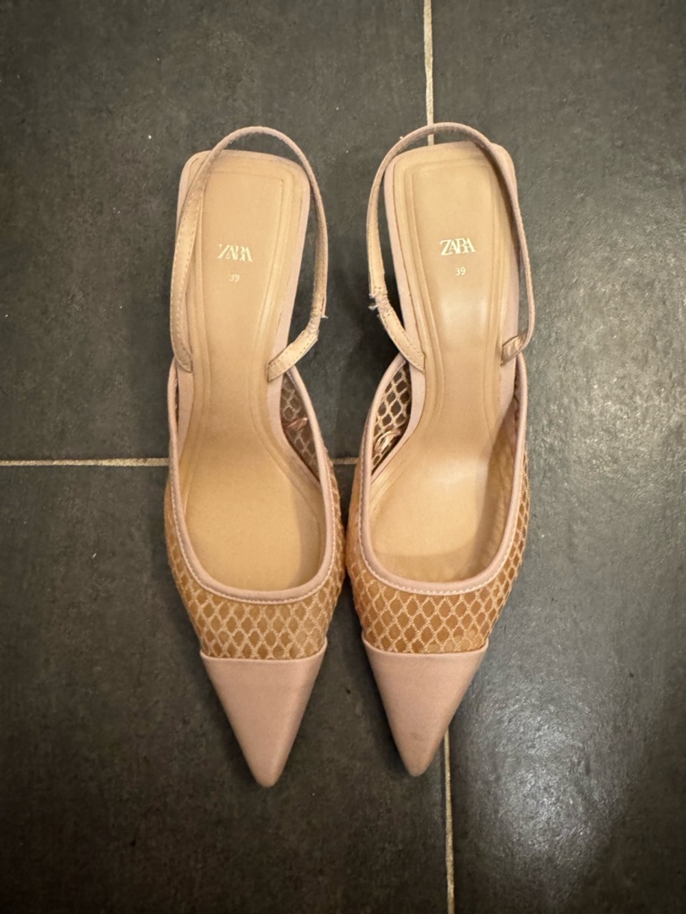 Zara Nude/Tan Pointed Slingback Heels 39/9